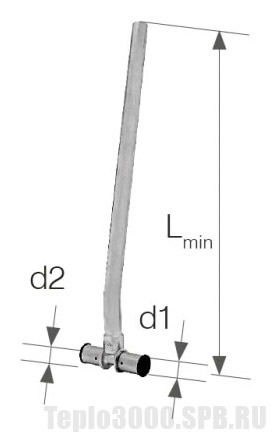 Тройник Press с трубкой Cu d15, никелированный, L=300 мм 20х2/16х2 прав.K-901933 